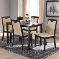 Baxton Studio RH5998C-Dark Brown/Beige Dining Set Evelyn Modern and Contemporary Beige Faux Leather Upholstered and Dark Brown Finished 5-Piece Dining Set